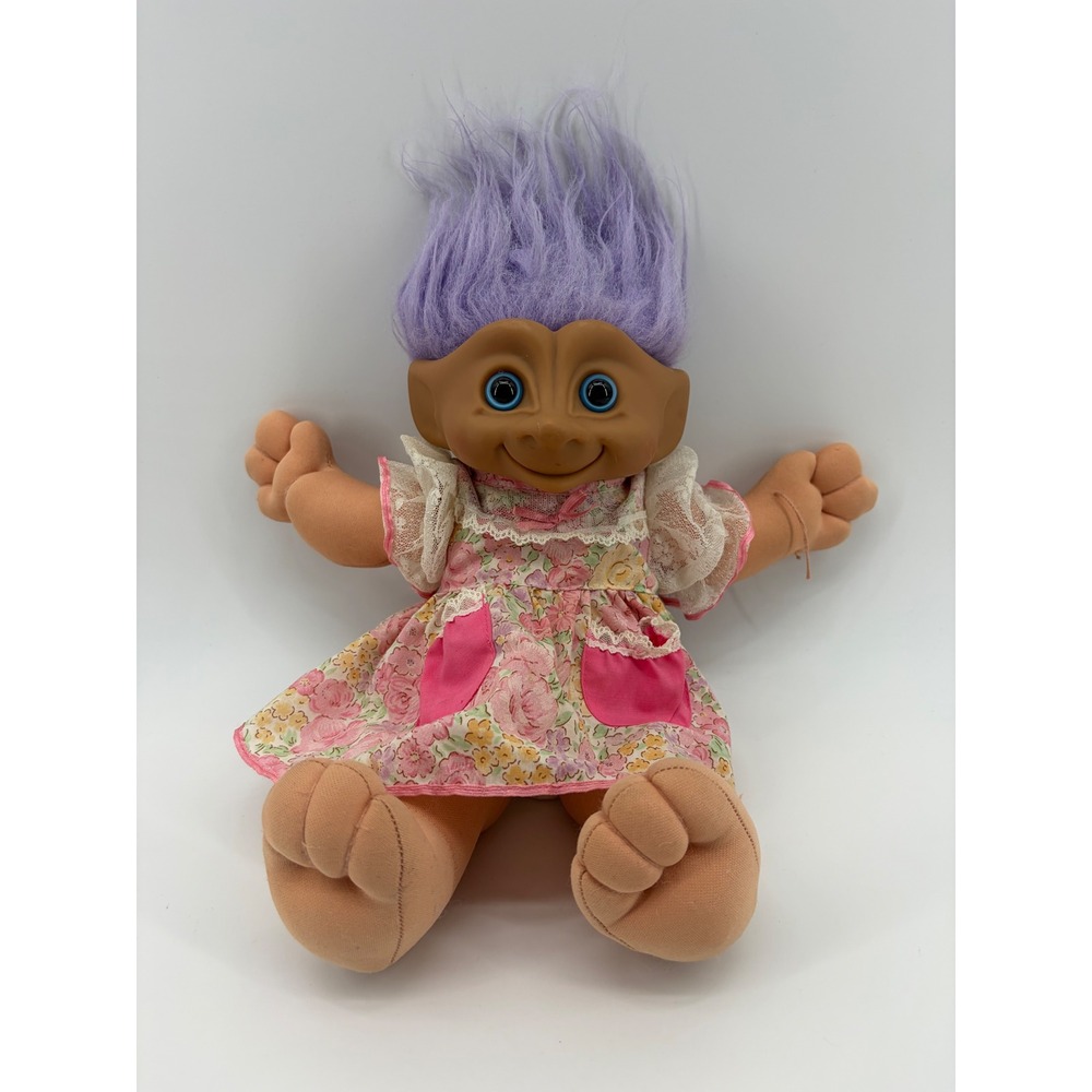 Ace Novelty Treasure Trolls Plush Kids Large Purple‎ Hair Vintage 1991 w/Outfit